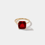 14k gold ring with cushion cut lab-grown ruby called Boston Red Ring representing Boston's spirit