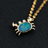 Charming Crab Pendant Necklace in Australian Doublet Opal with Diamond in 18K Yellow Gold