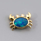 Charming Crab Pendant Necklace in Australian Doublet Opal with Diamond in 18K Yellow Gold