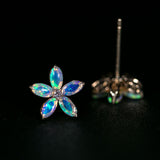 Opal Diamond Sakura Cherry Blossom Flower Stud Earrings in 14K Yellow Gold