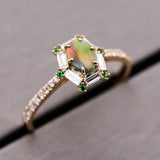 Black Opal, Baguette Diamond, Tsavorite Ring in 18K Yellow Gold