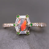 Black Opal, Baguette Diamond, Tsavorite Ring in 18K Yellow Gold