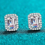 Two 1.05 CTW DEW Emerald Cut Rectangular Colorless Moissanite Halo Stu