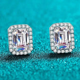 Two 1.05 CTW DEW Emerald Cut Rectangular Colorless Moissanite Halo Stu