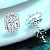 Two 1.05 CTW DEW Emerald Cut Rectangular Colorless Moissanite Halo Stu