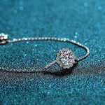 1 CTW Moissanite halo adjustable bolo bracelet in 925 sterling silver with symmetrical accent stones