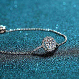 1 CTW Moissanite halo adjustable bolo bracelet in 925 sterling silver with symmetrical accent stones