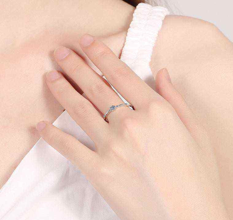 0.06 CTW DEW Round Moissanite Decorative Ring in Platinum Plated S925