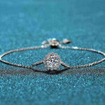 1 CTW Moissanite halo bracelet in adjustable bolo 925 sterling silver with symmetrical accent stones