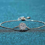 1 CTW Moissanite halo bracelet in adjustable bolo 925 sterling silver with symmetrical accent stones
