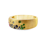 Sapphire Scattered Rainbow Mini Cigar Band in 14K Gold