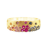 Sapphire Scattered Rainbow Mini Cigar Band in 14K Gold