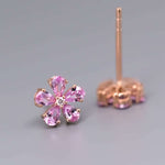 Pink sapphire diamond cherry blossom flower stud earrings in 14K rose gold