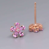 Pink sapphire diamond cherry blossom flower stud earrings in 14K rose gold