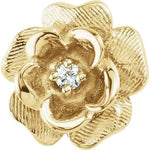 Shiny 14K yellow gold rose flower stud earring with 2mm round diamond center and polished finish
