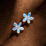 Opal Diamond Sakura Cherry Blossom Flower Stud Earrings in 14K Yellow Gold