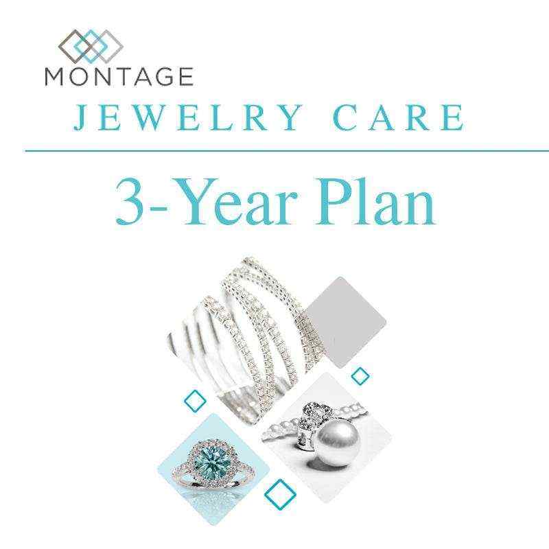 Montage Jewelry Care 3-Year Plan logo with ring, pearl earrings, and diamond ring images for jewelry protection and repair coverage