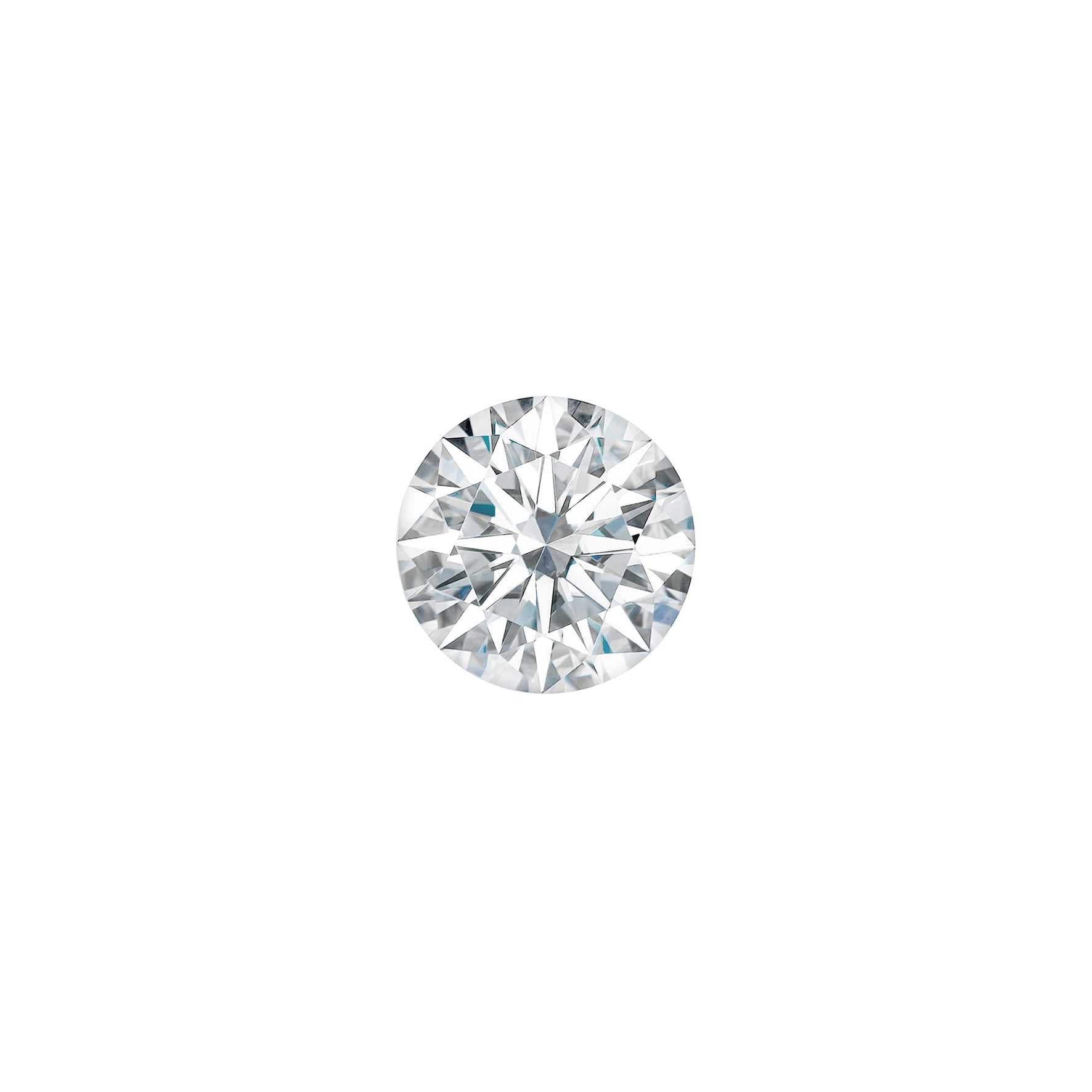 Charles & Colvard Forever One™ round shape moissanite gemstone with IF-VS1 clarity and high hardness.