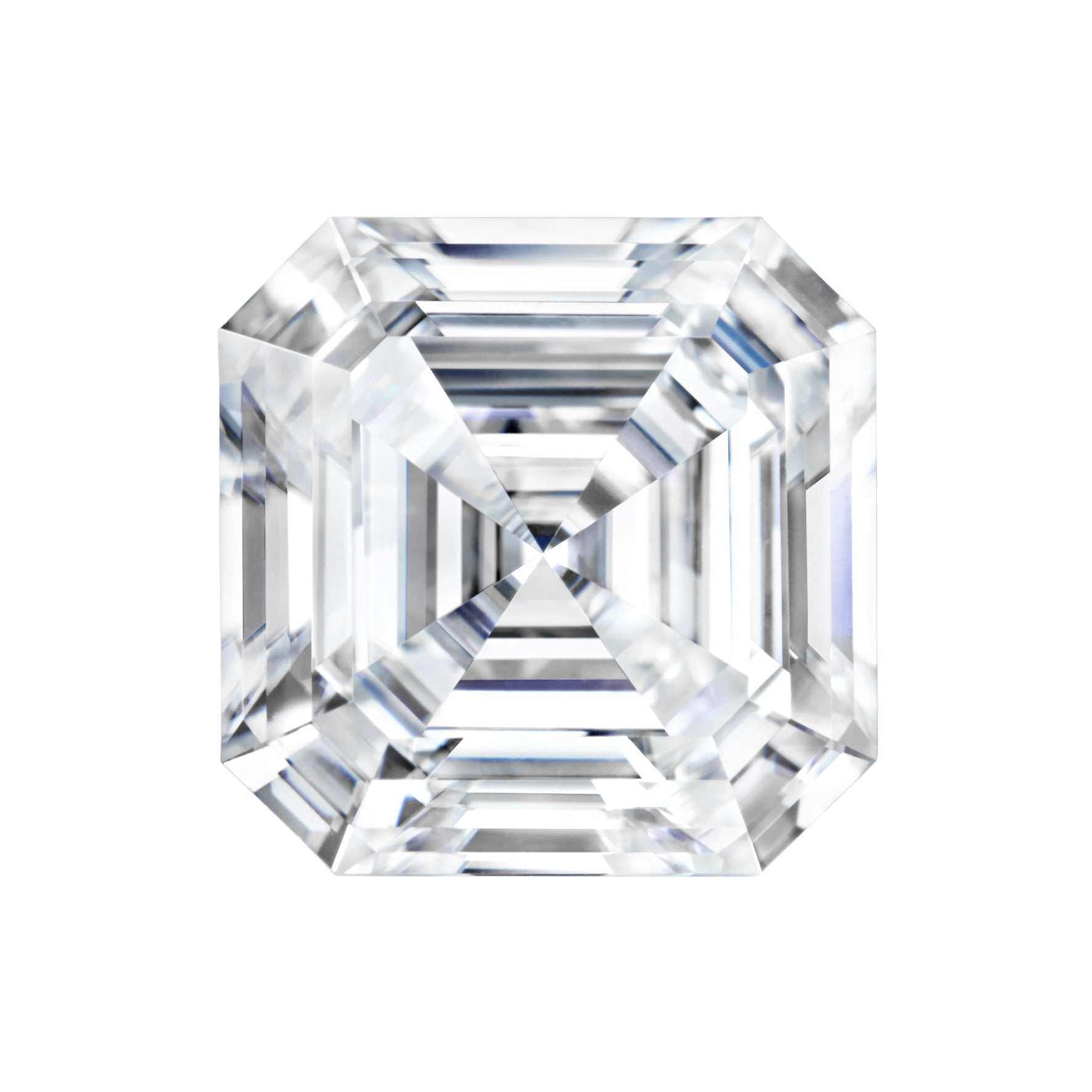 Charles & Colvard Forever One Asscher shape moissanite gemstone with brilliant cut and high clarity IF-VS1 quality