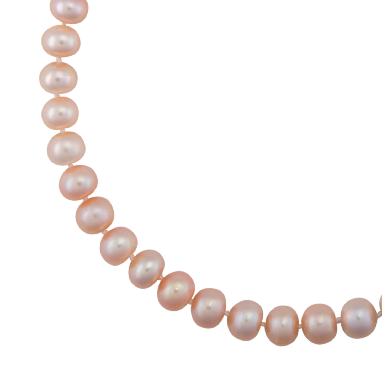 pink freshwater pearl strand necklace close-up with hand-knotted silk thread and magnetic clasp