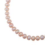 pink freshwater pearl strand necklace close-up with hand-knotted silk thread and magnetic clasp