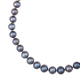 Gray freshwater pearl strand necklace with stainless steel magnetic clasp, hand-knotted on silk thread