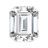 Charles & Colvard Forever One™ emerald shape moissanite gemstone with IF-VS1 clarity and rose cut.