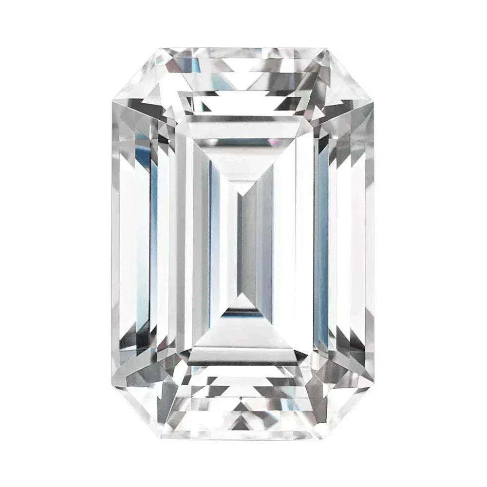 Charles & Colvard Forever One certified Exotics emerald step cut moissanite gemstone with exceptional clarity and brilliance