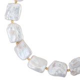 Square freshwater pearl necklace with white pearls and 9ct gold beads on silk strand