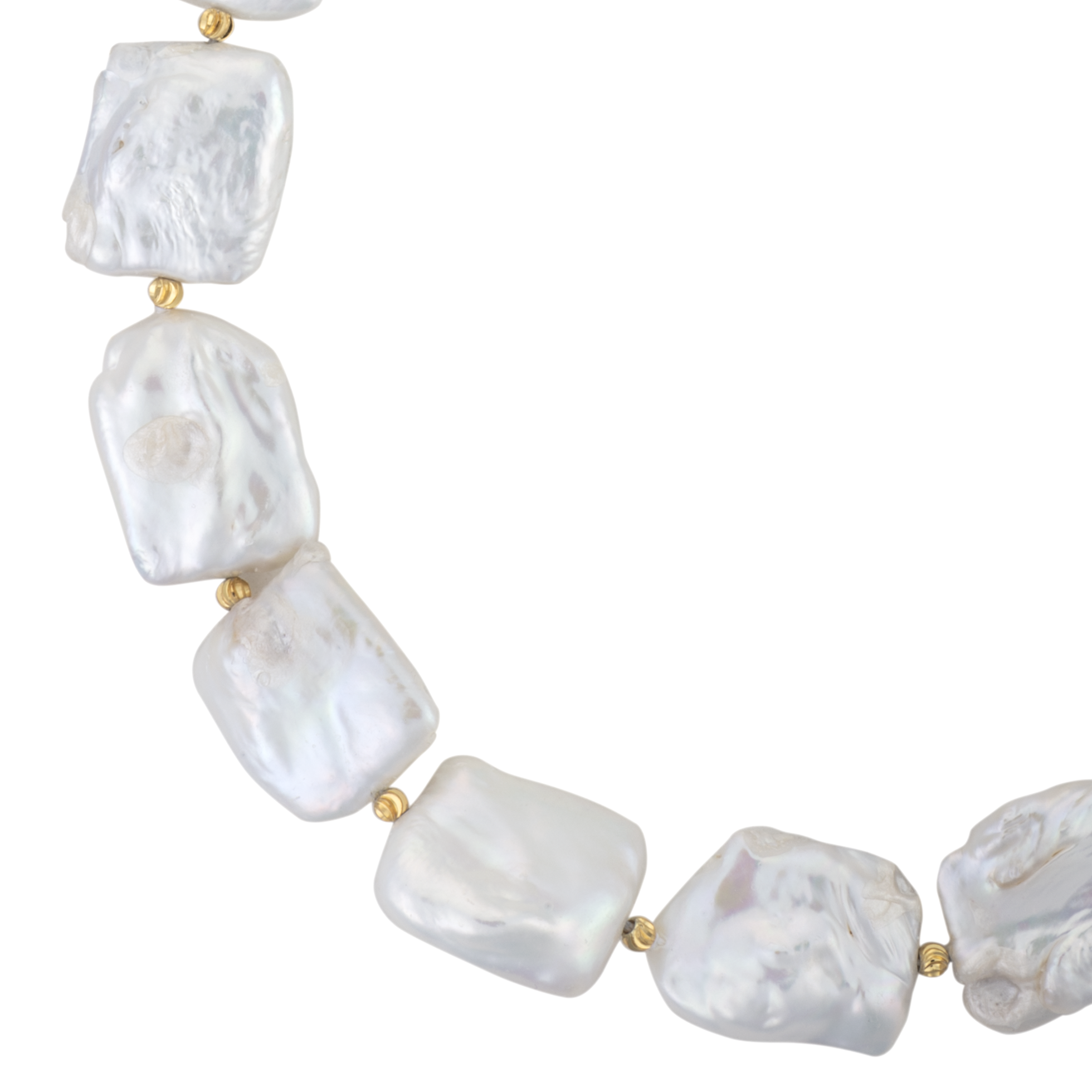 Square freshwater pearl necklace with white pearls and 9ct gold beads on silk strand