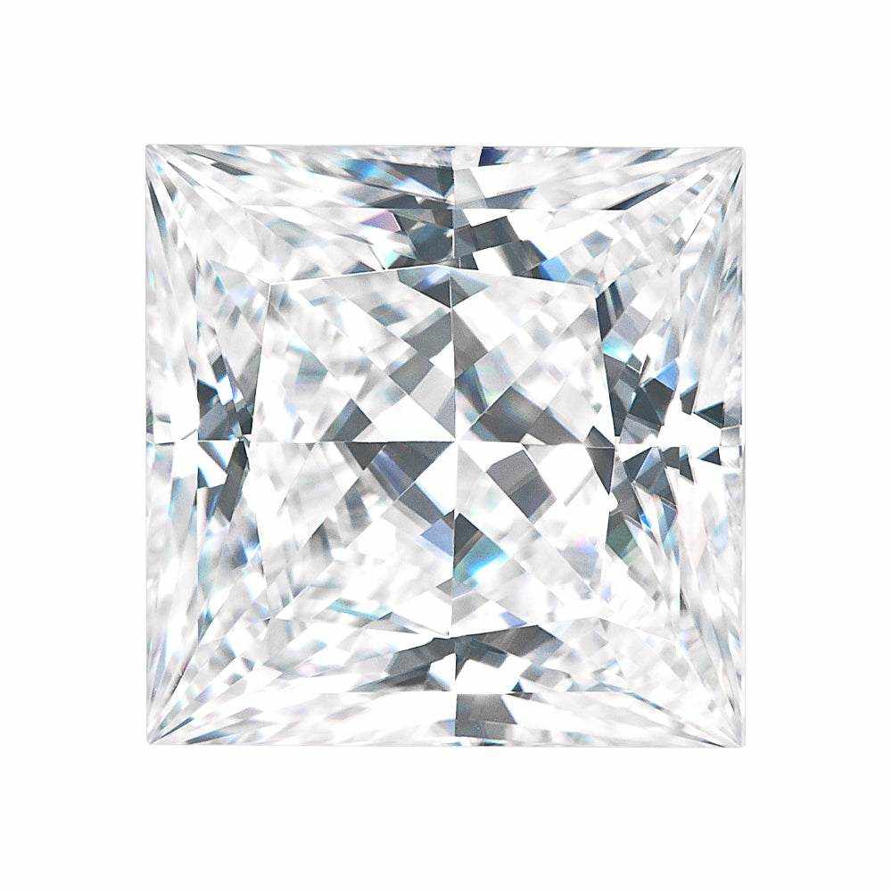 Charles & Colvard Forever One princess shape moissanite gemstone, brilliant cut, high clarity IF-VS1, durable and sparkling.
