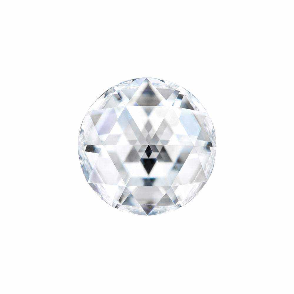 Charles & Colvard Forever One™ round shape moissanite gemstone with IF-VS1 clarity and high hardness.