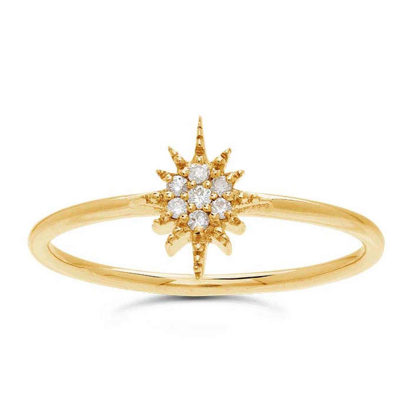 14K yellow gold North Star ring size 7 with round colorless diamonds and delicate star design