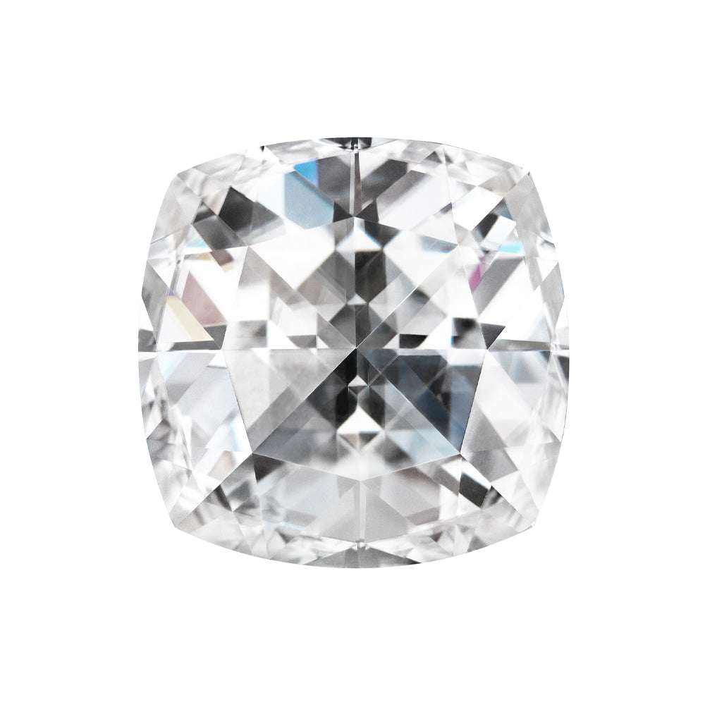 Charles & Colvard Forever One cushion shape moissanite gemstone with IF-VS1 clarity and high brilliance