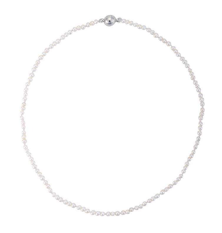 Signature freshwater pearl 16-inch strand necklace with tiny 3-4 mm white freshwater pearls and stainless steel magnetic clasp