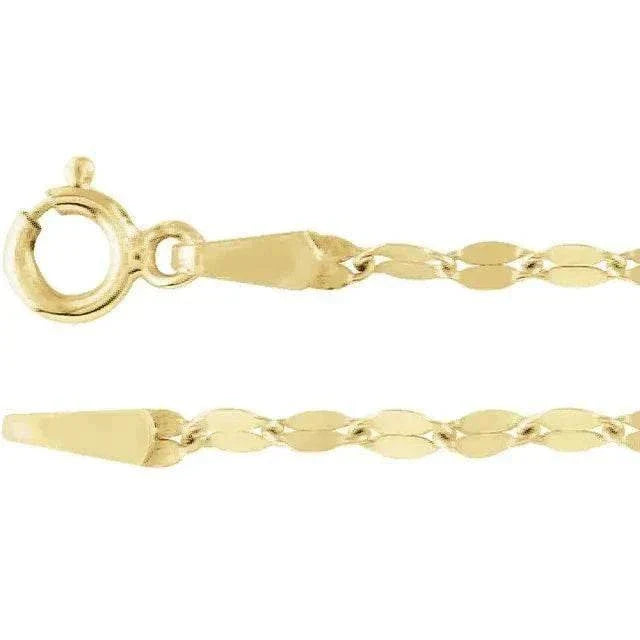 14K yellow gold 1.9mm oval keyhole link chain necklace with spring ring clasp, 18 inches long