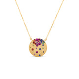 Sapphire Scattered Rainbow Disc Necklace in 14K Gold