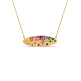 Sapphire Scattered Rainbow Oval Pendant Necklace in 14k Gold