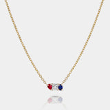 Americana Tri-Color Necklace featuring lab-grown ruby, diamond, and sapphire bezel-set on a 14k gold chain