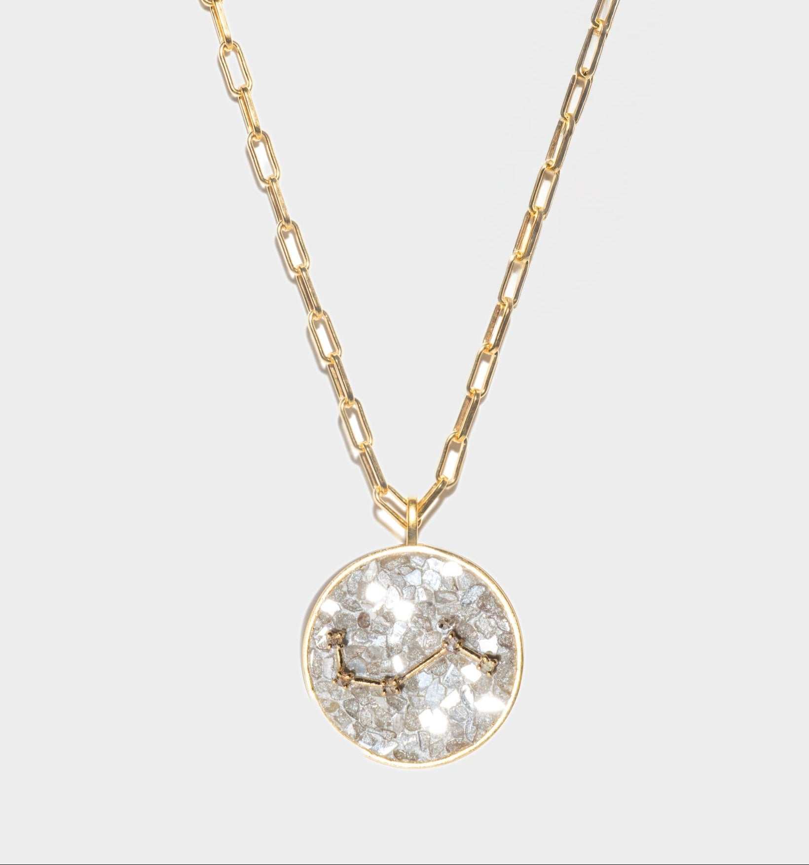 Aries Gold Vermeil pendant necklace with raw diamonds and constellation design on 18k gold vermeil chain