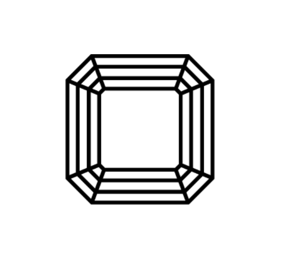 Charles & Colvard Forever One™ Asscher shape moissanite with brilliant cut and IF-VS1 clarity quality