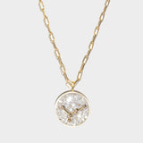 Cancer Gold Vermeil Pendant necklace featuring uncut raw diamonds and 18k gold vermeil on a chain with a circular zodiac Cancer symbol pendant