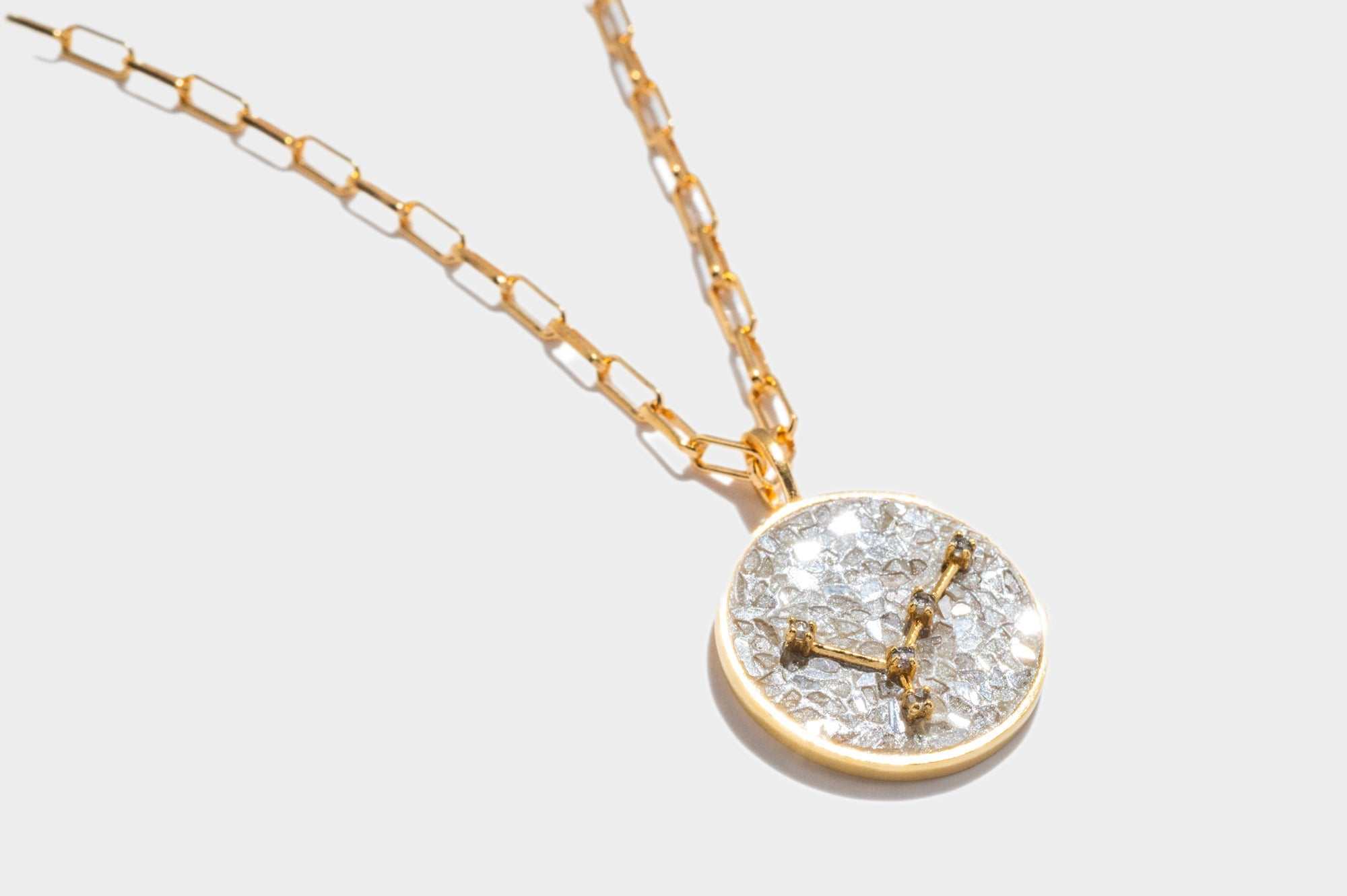 Cancer Gold Vermeil Pendant necklace featuring raw and rose cut diamonds on an 18k gold vermeil chain