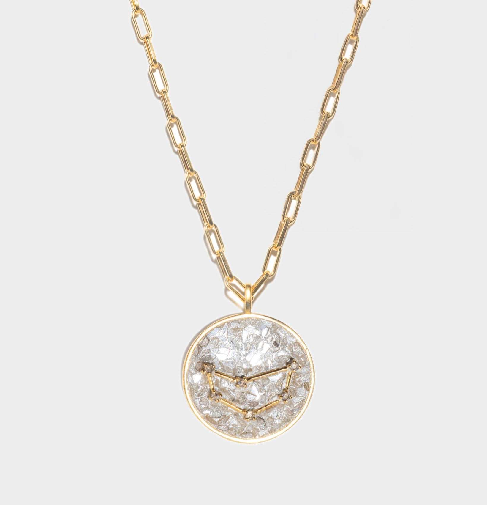 Capricorn gold vermeil pendant necklace with raw diamonds and star constellation design on 18k gold chain