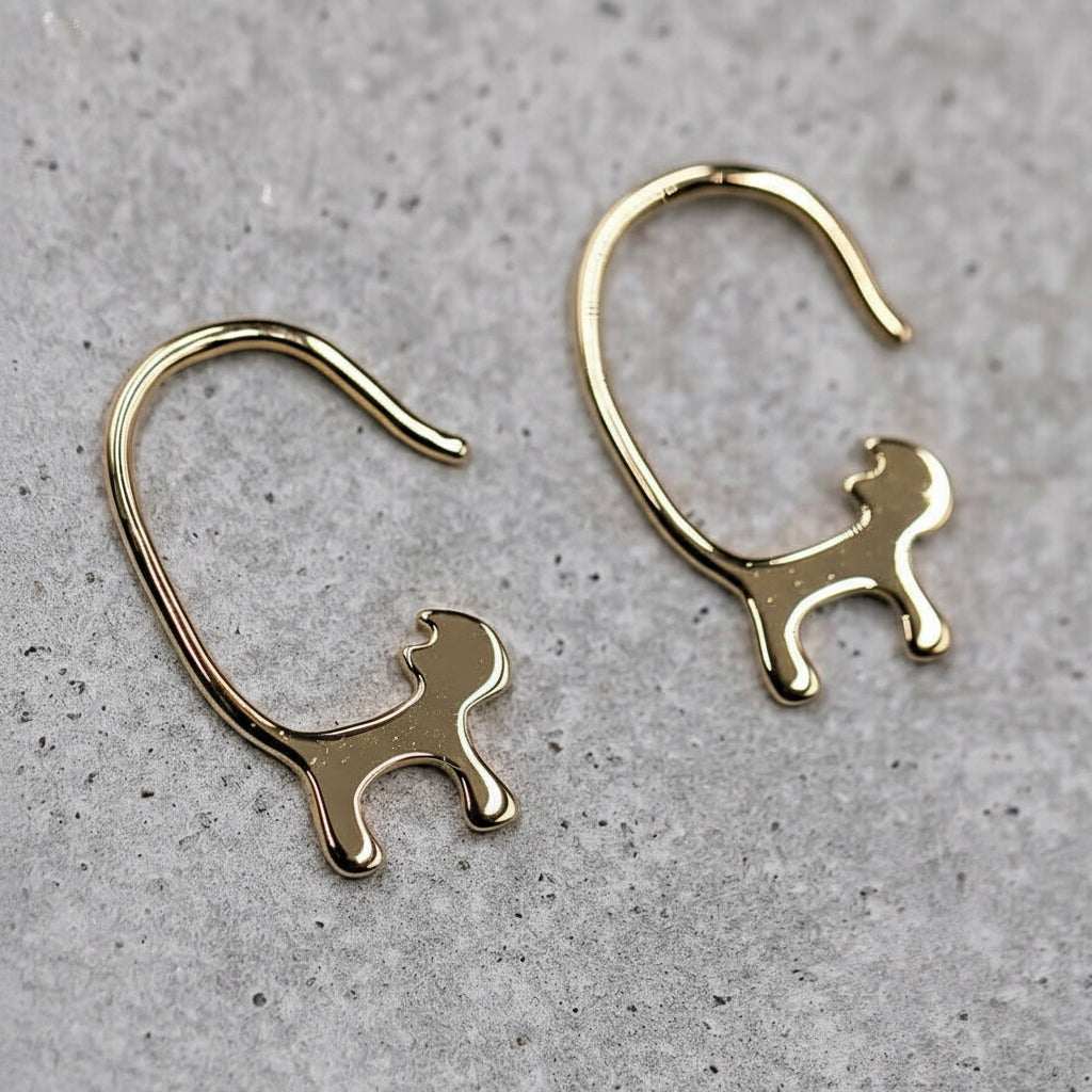 18K yellow gold cat tail hook earrings drop style for women