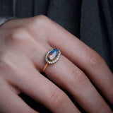 Certificated Black Opal Halo Diamond Ring in 18K Gold