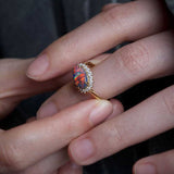 Certificated Black Opal Halo Diamond Ring in 18K Gold