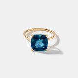14k gold ring with 10x10mm cushion cut London Blue Topaz gemstone