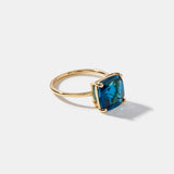 14k gold ring with cushion cut London Blue Topaz gemstone