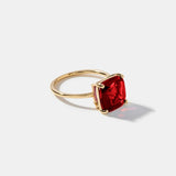 14k gold ring with cushion cut lab-grown ruby called Boston Red Ring symbolizing Boston pride